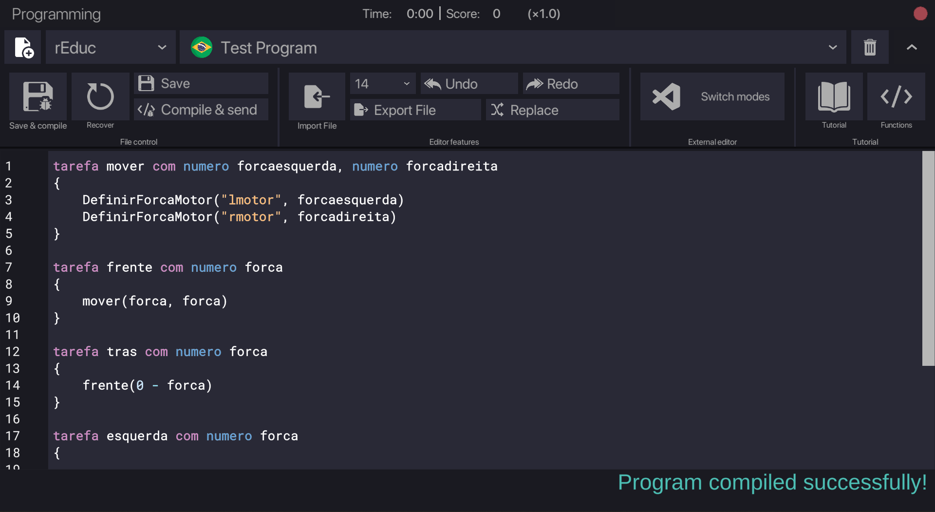 Interface for Programming in sBotics Simulator